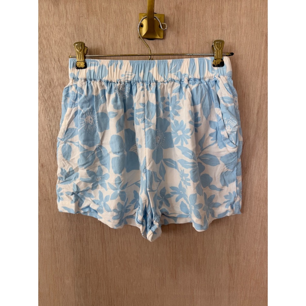 Billabong Womens Floral Elastic Waist Shorts Blue White Small